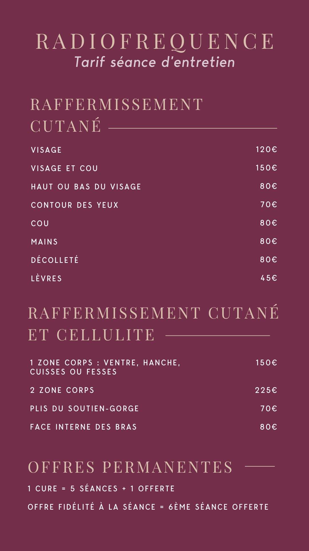 Tarifs séance d’entretien radiofréquence à Nancy – relâchement cutané et fermeté de la peau.