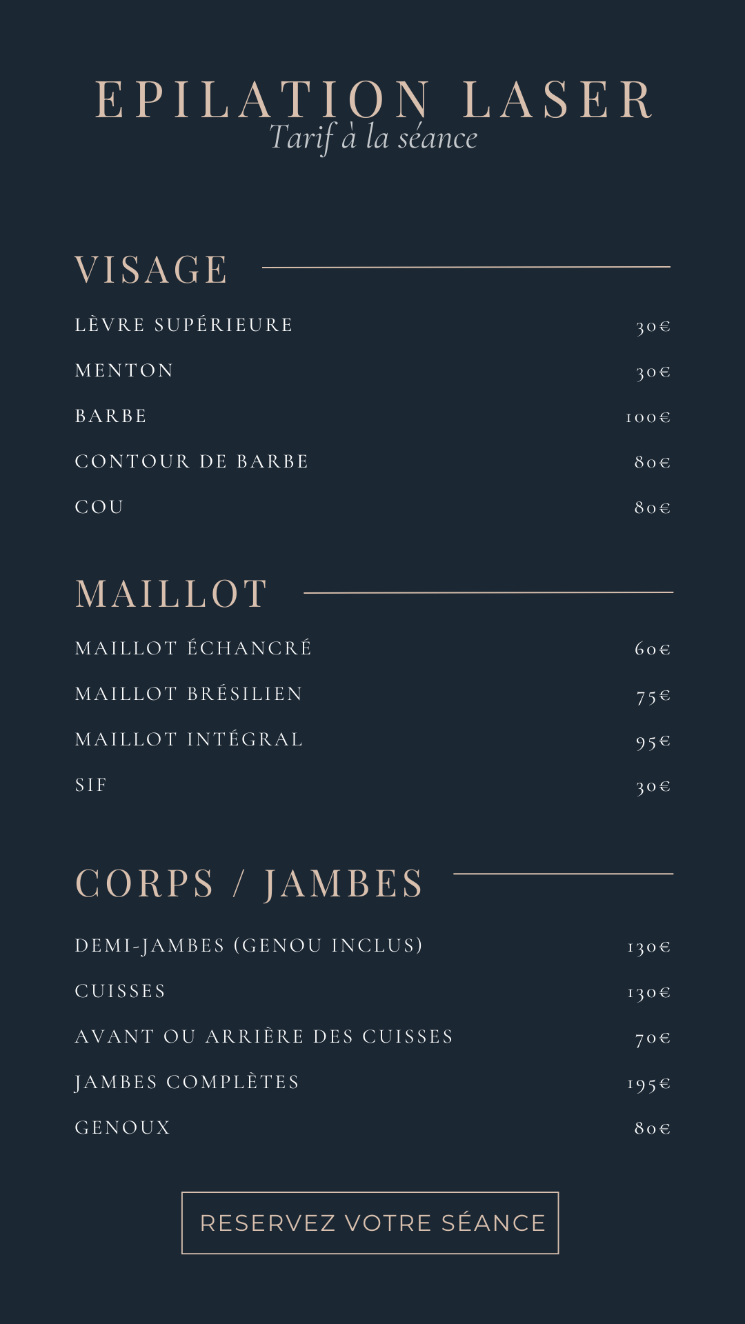 Tarifs épilation laser visage corps et maillot à Nancy La Suite N8